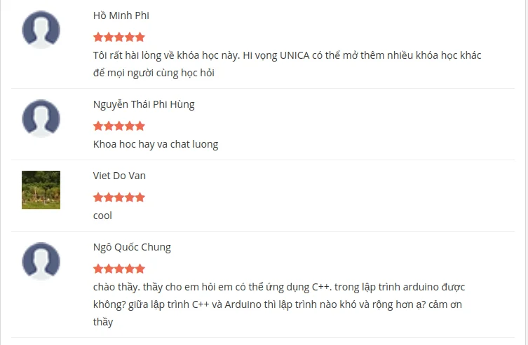 danh-gia-khoa-hoc Các đánh giá khóa học của học viên