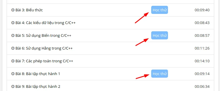 hoc-thu Xem các bài học thử tại Unica