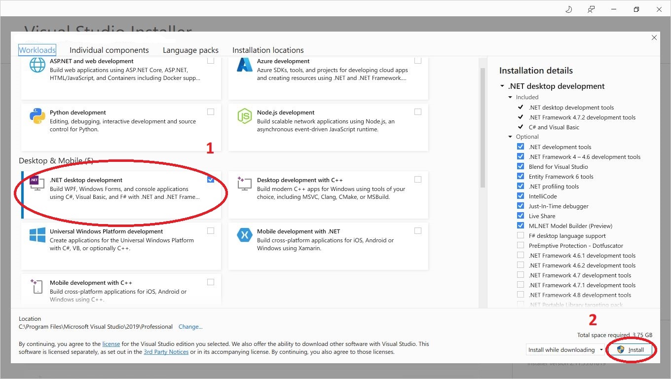 cài đặt c# trong visual studio
